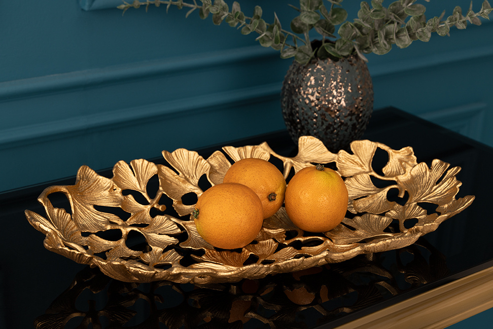 Decoratieve kom GINKGO LEAFS 40cm goud handgemaakt metaal - 41795