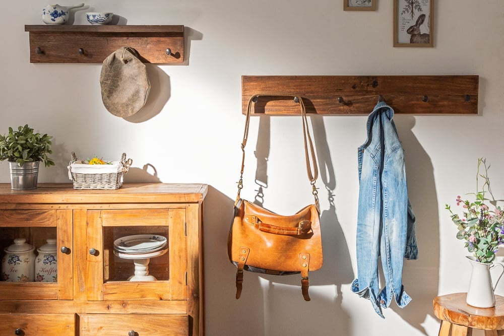 Massieve wandkapstok HEMINGWAY 60cm natuurlijk gerecycled teakhout met plank - 39551