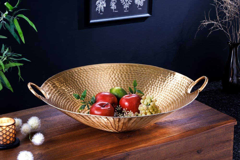 Handgemaakte decoratieve kom ORIENT 55cm goudkleurig metaal gehamerd ontwerp - 42237