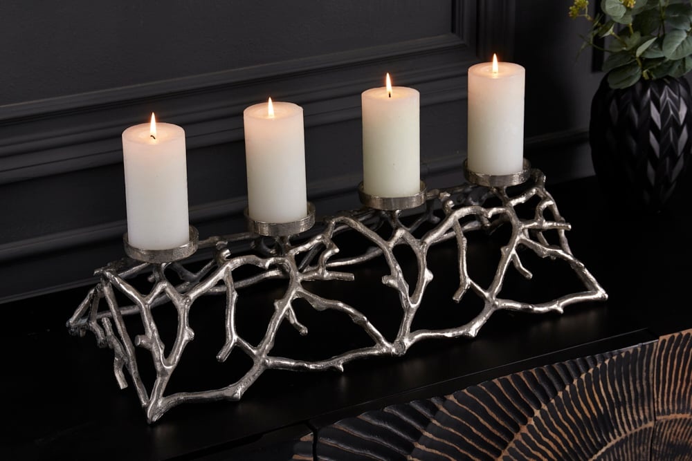 Elegante kaarsenhouder ABSTRACT 60cm zilver voor 4 kaarsen - 41279