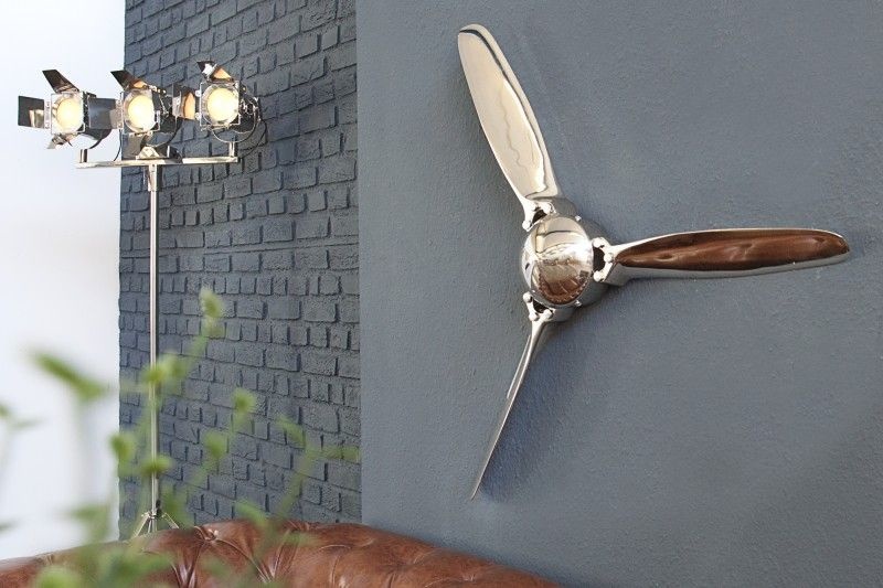 Authentieke wanddecoratie SCREW III 90cm zilveren vliegtuigpropeller - 38540