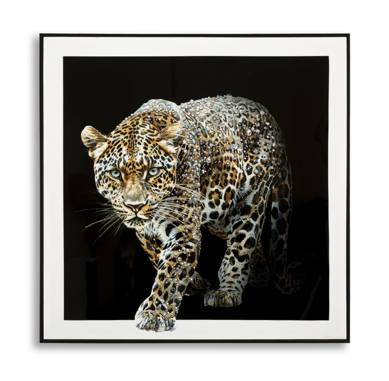 SCHILDERIJ OP DOEK GELAKTE JAGUAR MET LIJST -B- CM 82X4X82