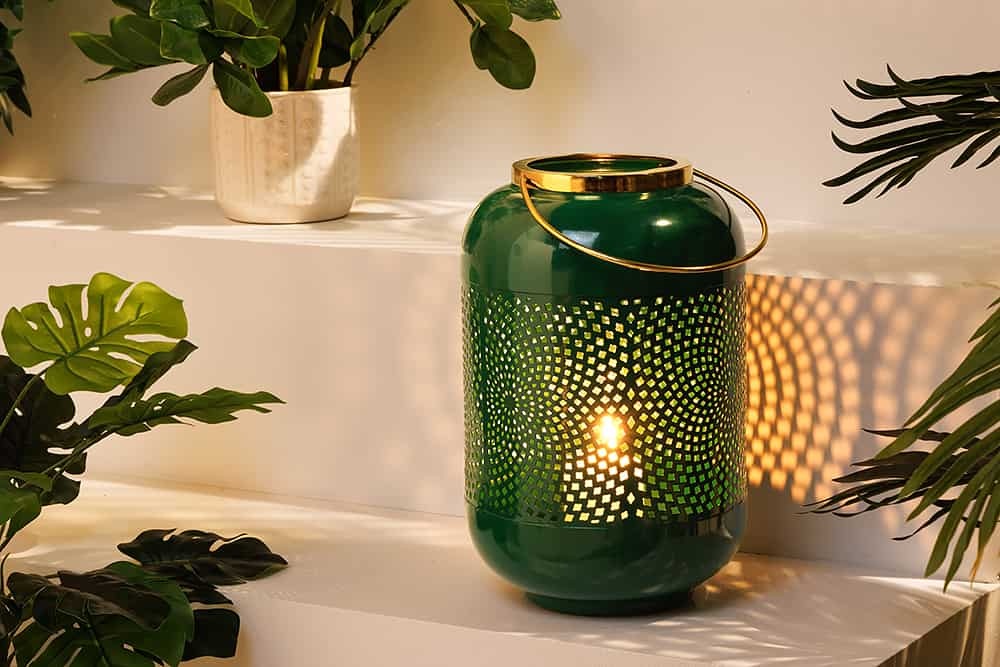 Decoratieve lantaarn CANDLELIGHT 30cm edele groene metalen handgemaakte lantaarn - 43829