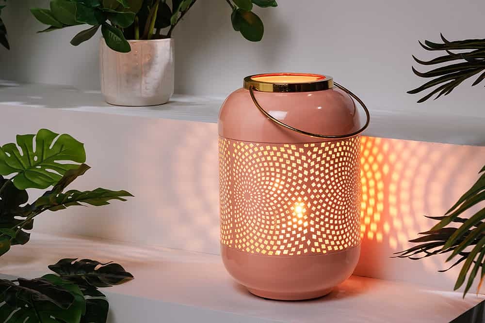 Decoratieve lantaarn CANDLELIGHT 30cm pastel-roze metalen handgemaakte lantaarn - 43830