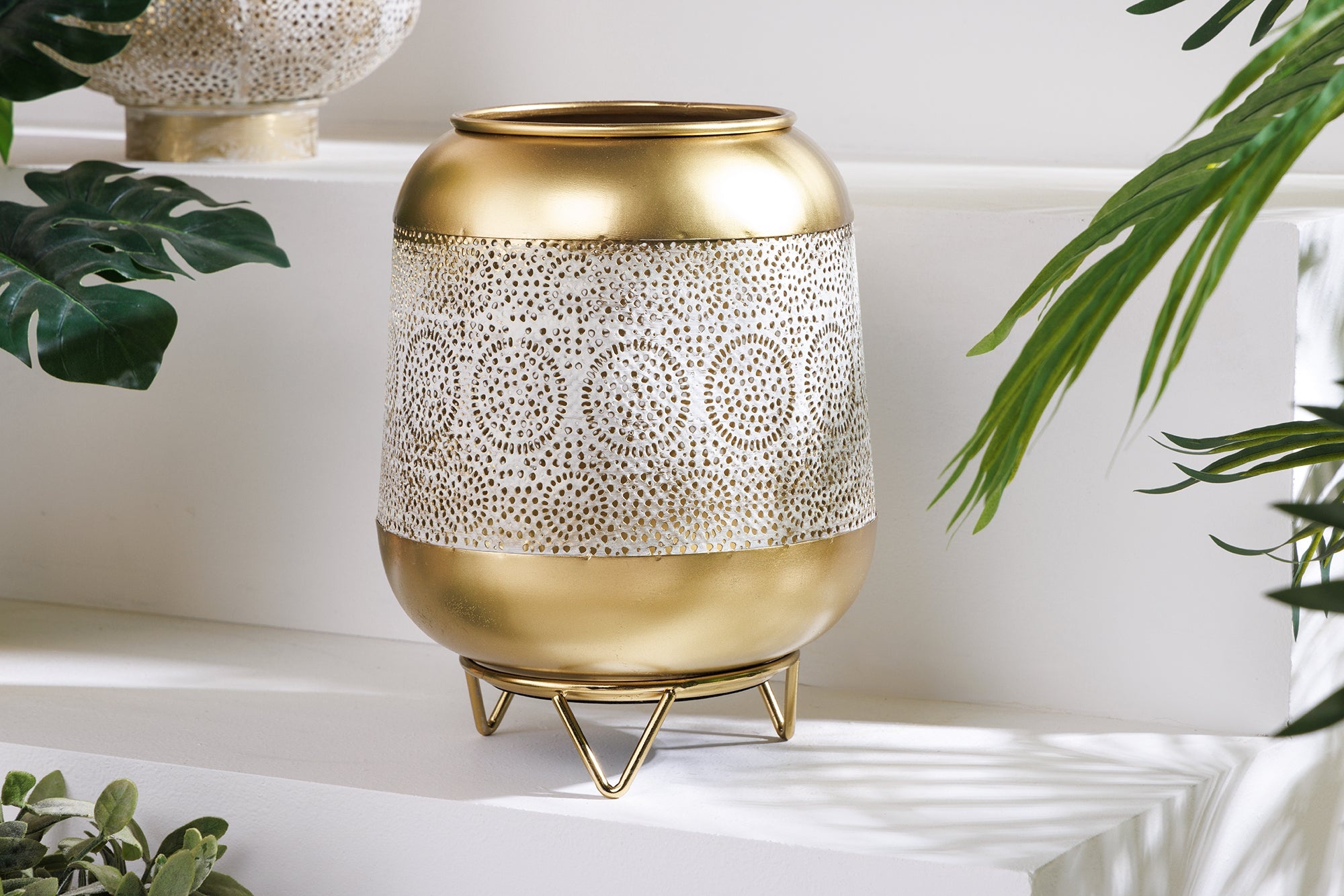 Decoratieve lantaarn ORIENT 25cm goud metaal met patina handgemaakt frame - 43827