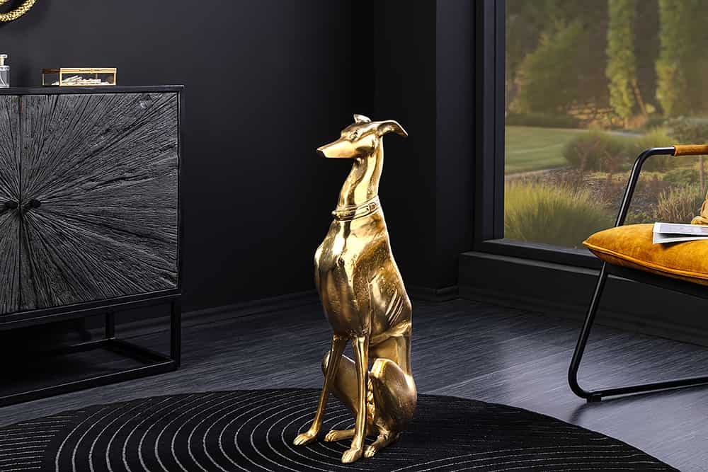 Design Sculptuur GREYHOUND 70cm goud metaal aluminium greyhound beeldje - 45170