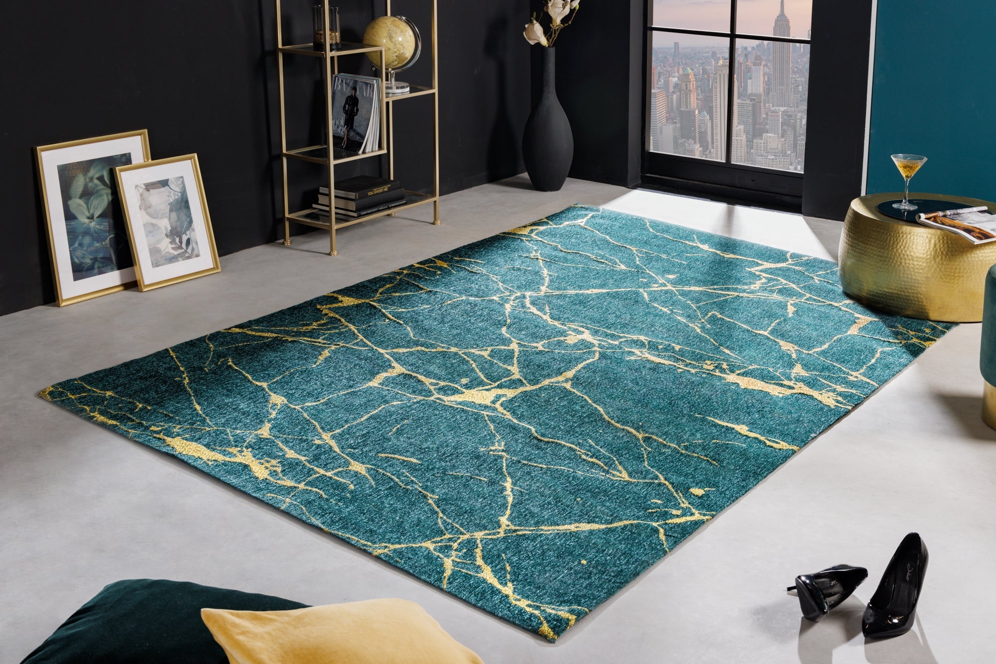 Design Tapijt MARBLE 240x160cm groen goud marmerlook plat geweven - 42616