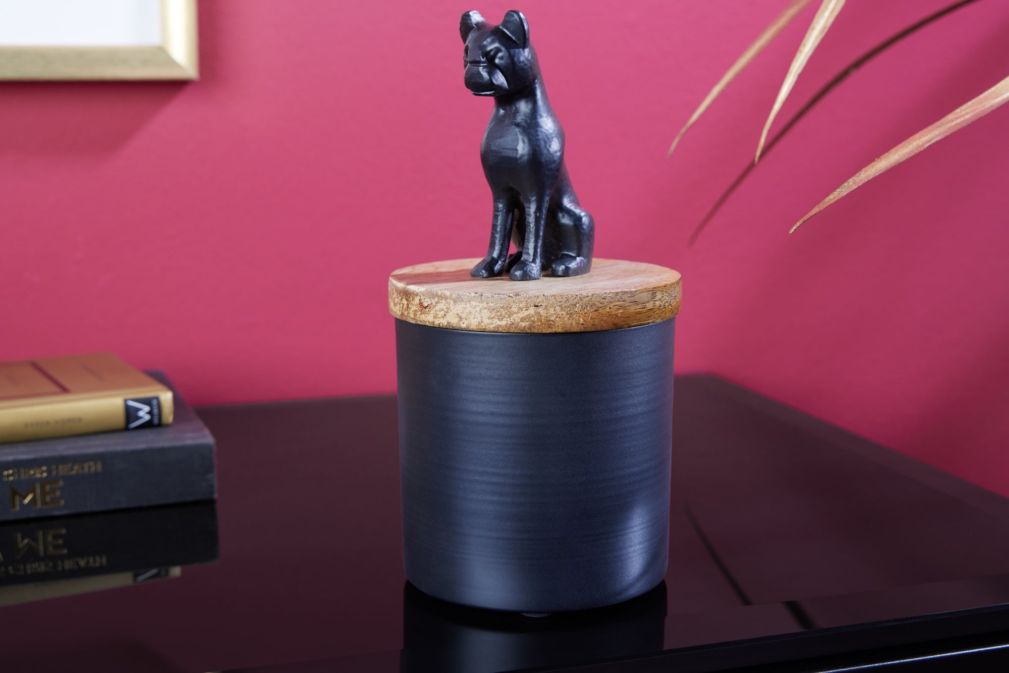 Design Tin PANTHER 20cm Zwart Natuurlijk Mango Hout Panter Beeldje Metalen Decoratie - 43949