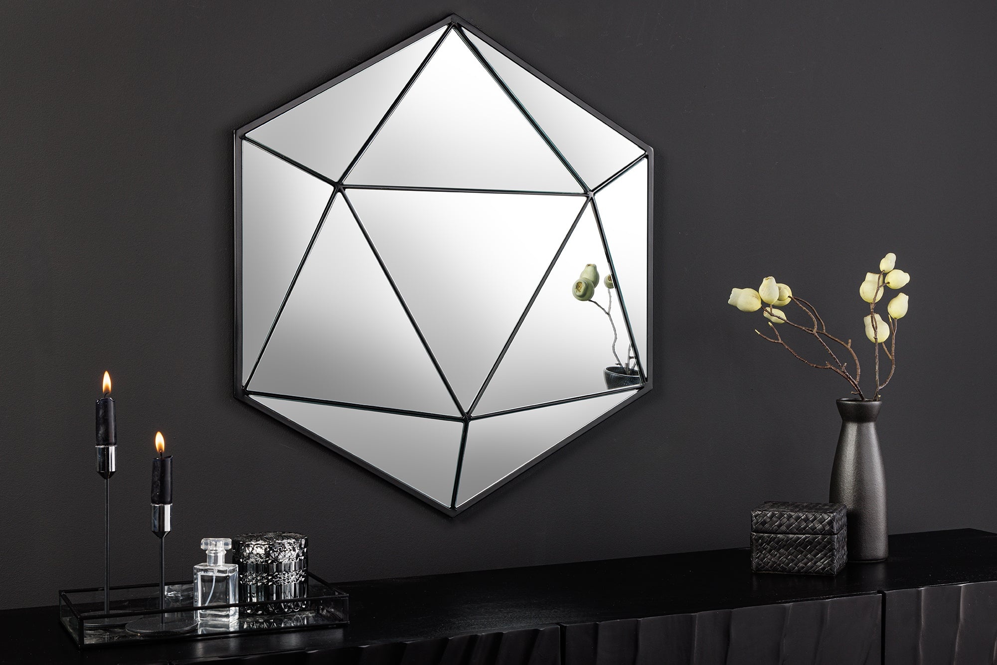 Design spiegel DIAMOND 65cm zwart metaal handgemaakt - 43824