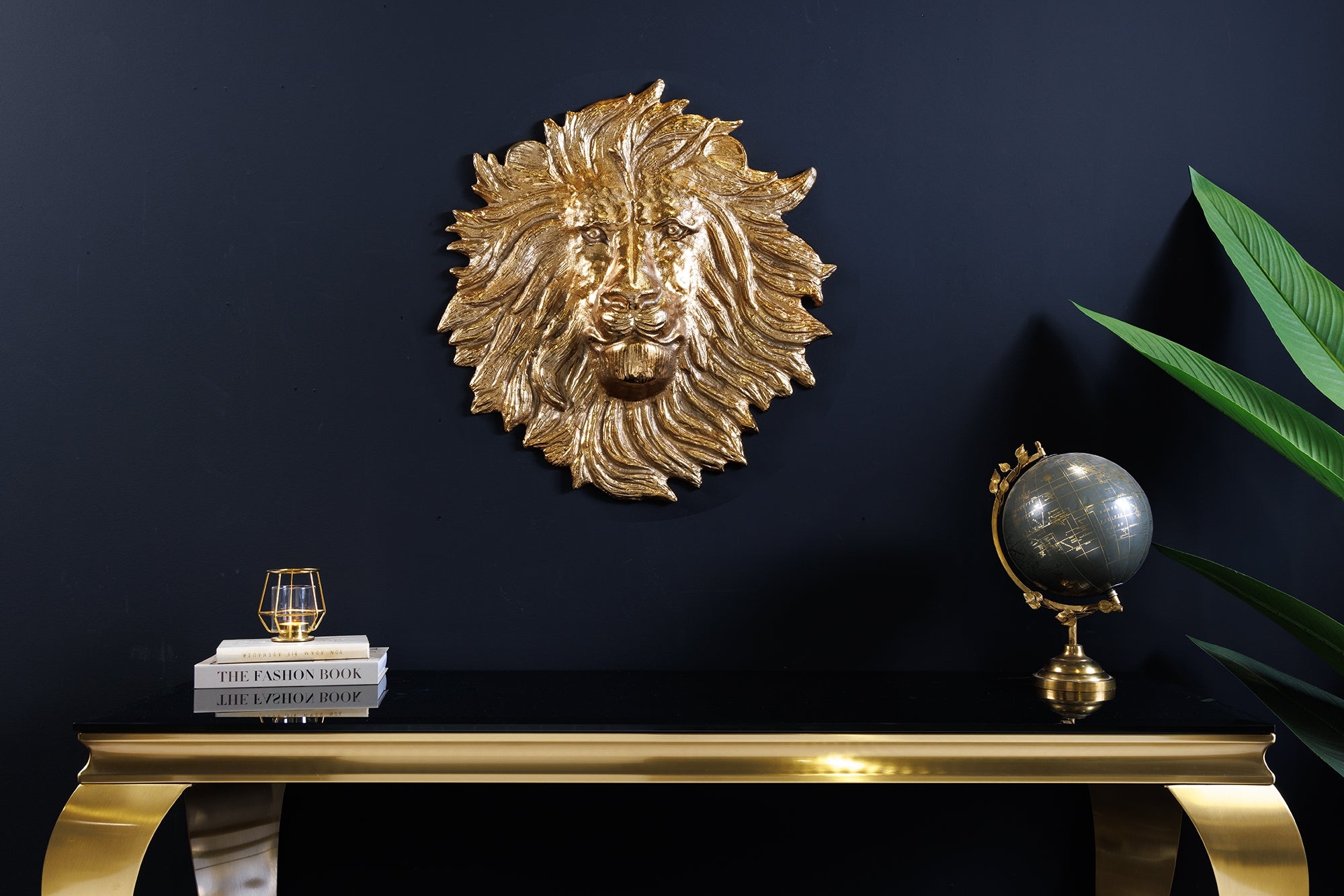 Gouden wanddecoratie WILDLIFE LION 35cm gouden metalen leeuwenkop sculptuur handgemaakt - 43954