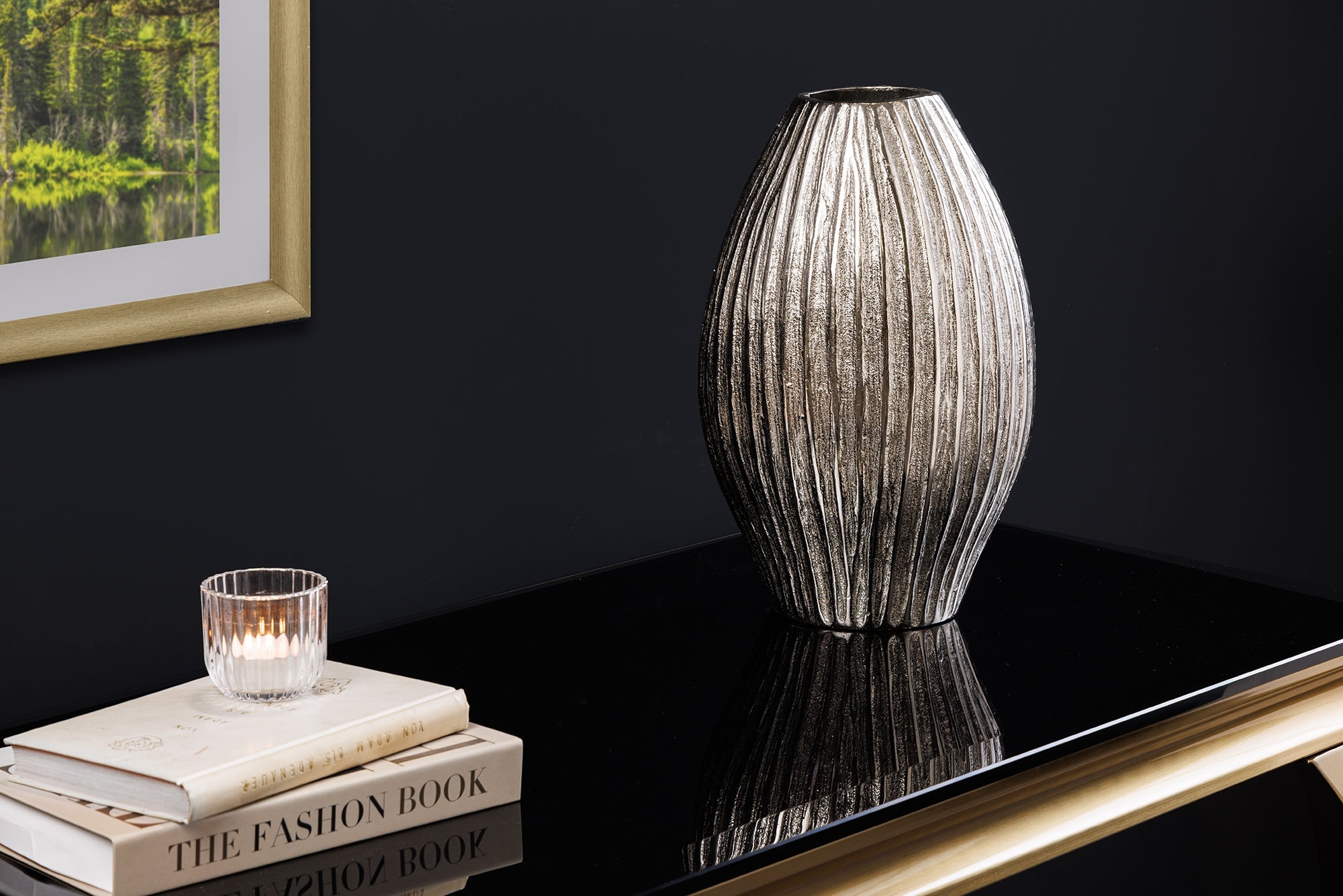 Moderne vaas ELEGANCE 35cm Zilver Metaal Gehamerd Design - 44839