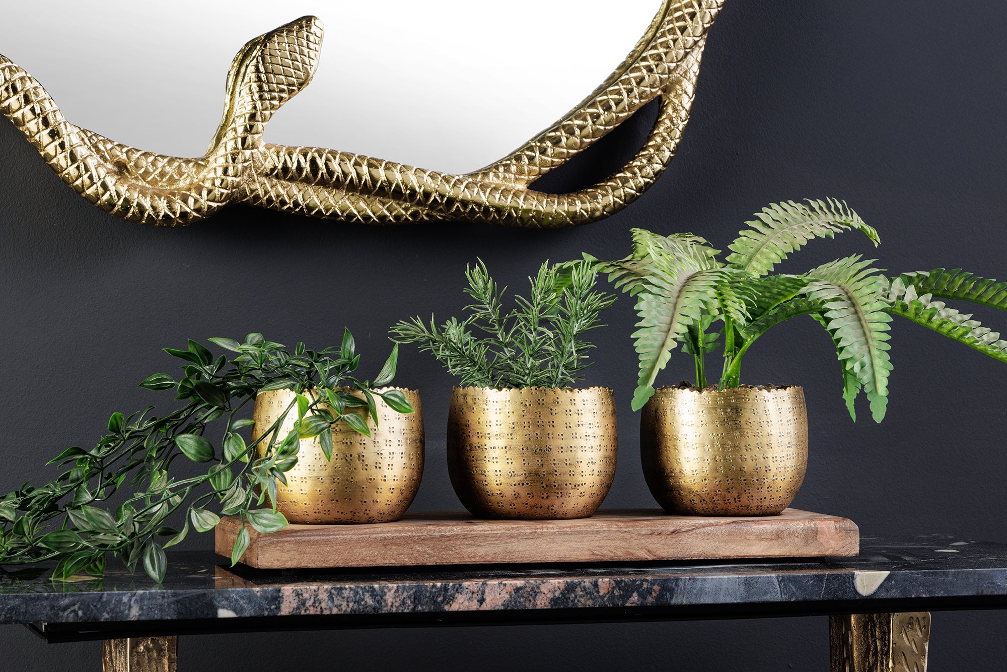 Set van 3 kommen ORIENT 45cm goud met dienblad massief mangohouten decoratie handgemaakt - 44895