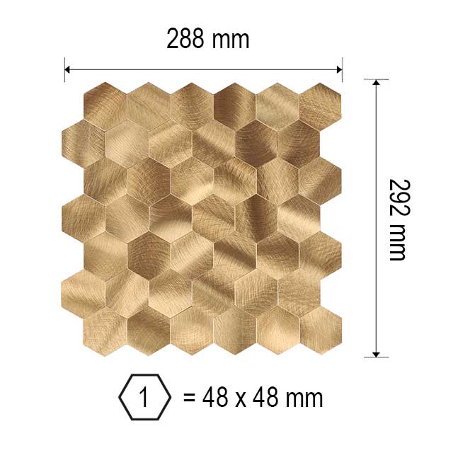 Zelfklevend Mozaïek Hexagon Gold - 30.5 cm x 30.5 cm x 0.4 cm | 0.5 kg | Paneli zelfklevende steenstrips