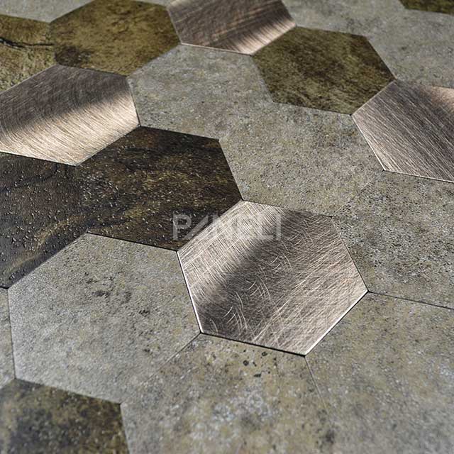 Zelfklevend Mozaiek Hexagon Koper V-Groef - 30.5 cm x 30.5 cm x 0.40 cm | 0.5 kg | Paneli zelfklevende steenstrips - Afbeelding 2