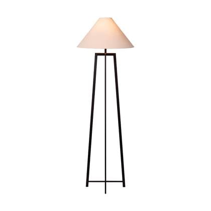 Atmooz Leoni - Staande Lamp - Zwart - Witte Linnen Lampenkap - 170 cm Hoog - Metaal - E27 Fitting - 60W