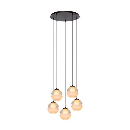 Atmooz Reese 5 - Hanglamp - Rond - Zwart - Cognac en Opaalglas - 40x40x220cm - Geïntegreerde LED - Dimbaar