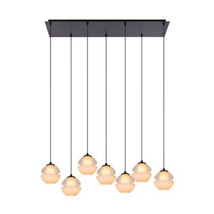 Atmooz Reese 7 - Hanglamp - Rechthoekig - Zwart - Cognac en Opaalglas - 95x32x115cm - Geïntegreerde LED - Dimbaar