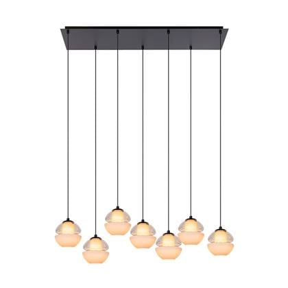 Atmooz Reese 7 - Hanglamp - Rechthoekig - Zwart - Cognac en Opaalglas - 95x32x115cm - Geïntegreerde LED - Dimbaar