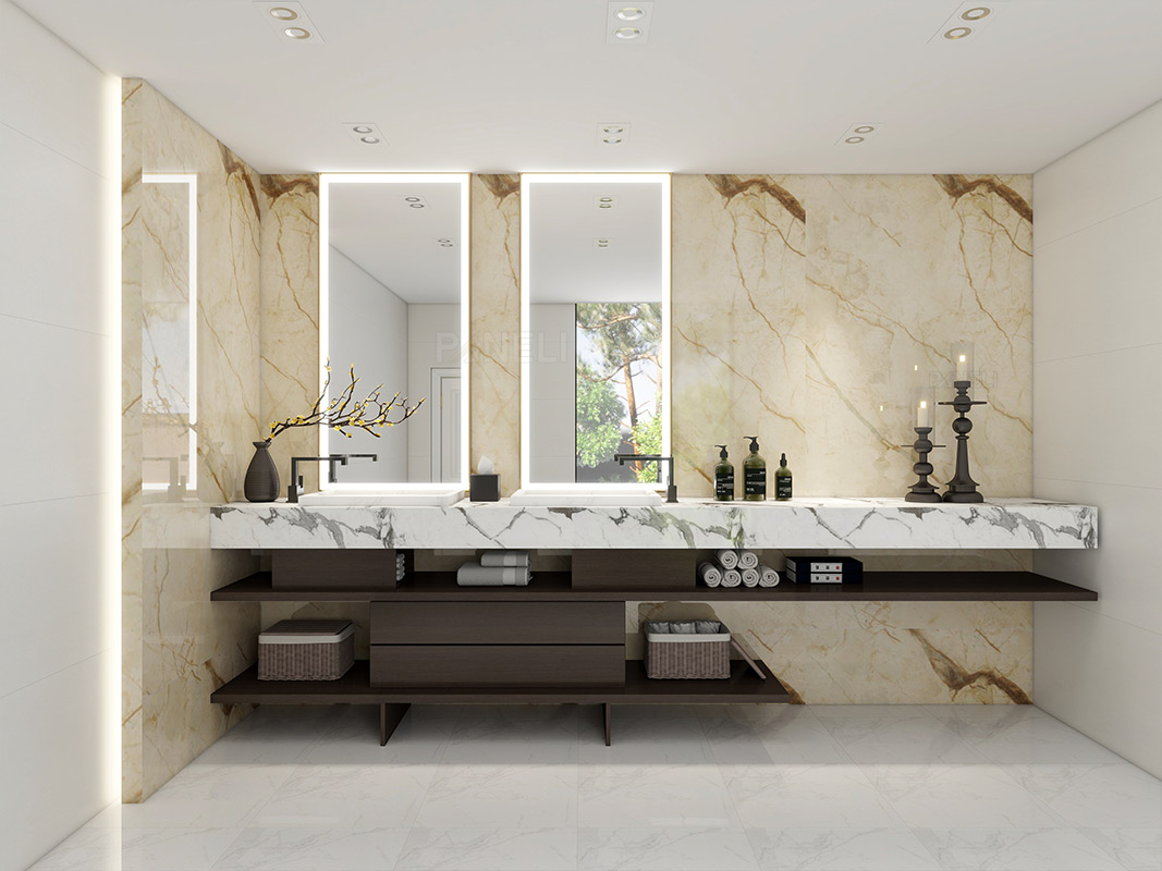 PVC Marmer Wandpaneel Bolzano Beige Glans 260x122x0,3cm - Afbeelding 2