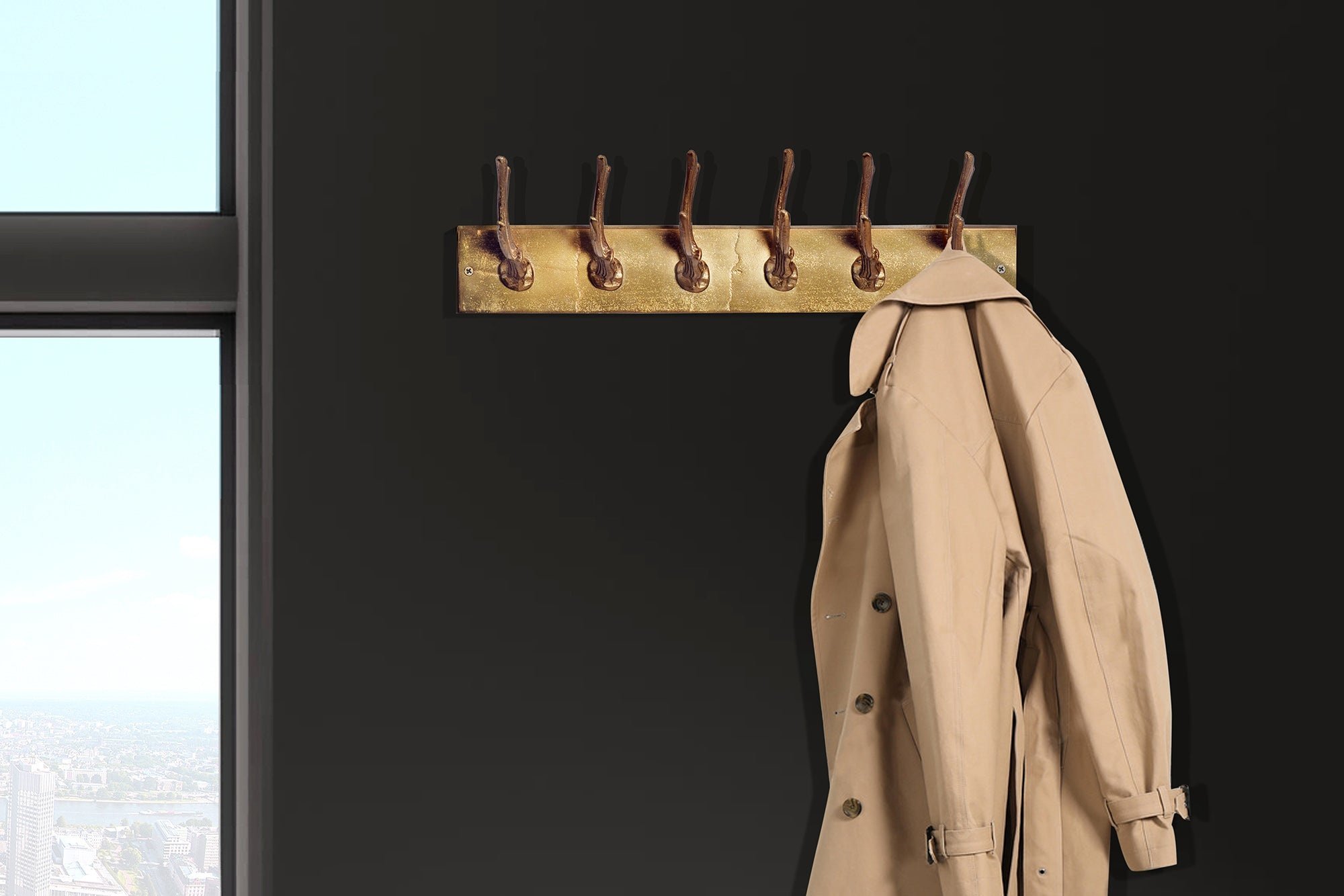 Decoratieve Wandkapstok DEER 50cm goud Metalen Hertengewei Kapstok - 45172