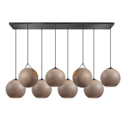 ETH Orb Hanglamp balk zwart L130xB30xH2.5cm 8xE27 Taupe grijs glas 25cm