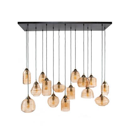 Fraaai Dewey hanglamp 5+5+5 rib glas - amber color glas