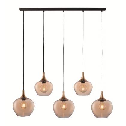 Freelight Hanglamp Fresu Amber Glas Ø 19 & 24cm 5 Lichts Balk