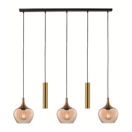 Freelight Hanglamp Fresu Glas Ø 19 cm & Koker Ø 5.5 cm 5 Lichts Balk