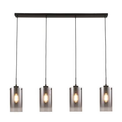 Freelight Hanglamp Ventotto Zwart & Smoke Glas 4 Lichts