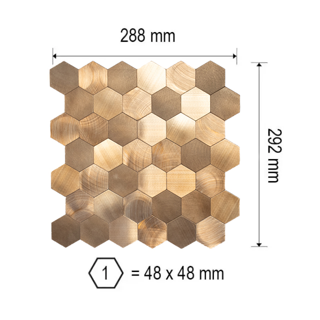 Zelfklevend Mozaïek Hexagon Brons Koper - 29.5 cm x 29.5 cm x 0.4 cm | 0.5 kg | Paneli zelfklevende steenstrips
