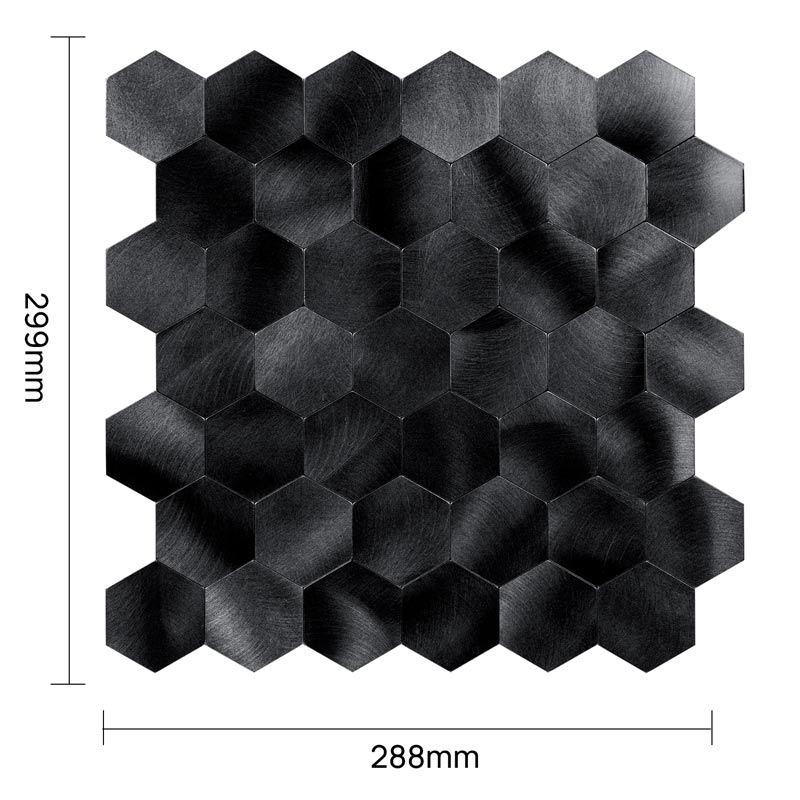 Zelfklevend Mozaïek Hexagon Gun Metal Black - 29.5 cm x 29.5 cm x 0.4 cm | 0.5 kg | Paneli zelfklevende steenstrips - Afbeelding 2