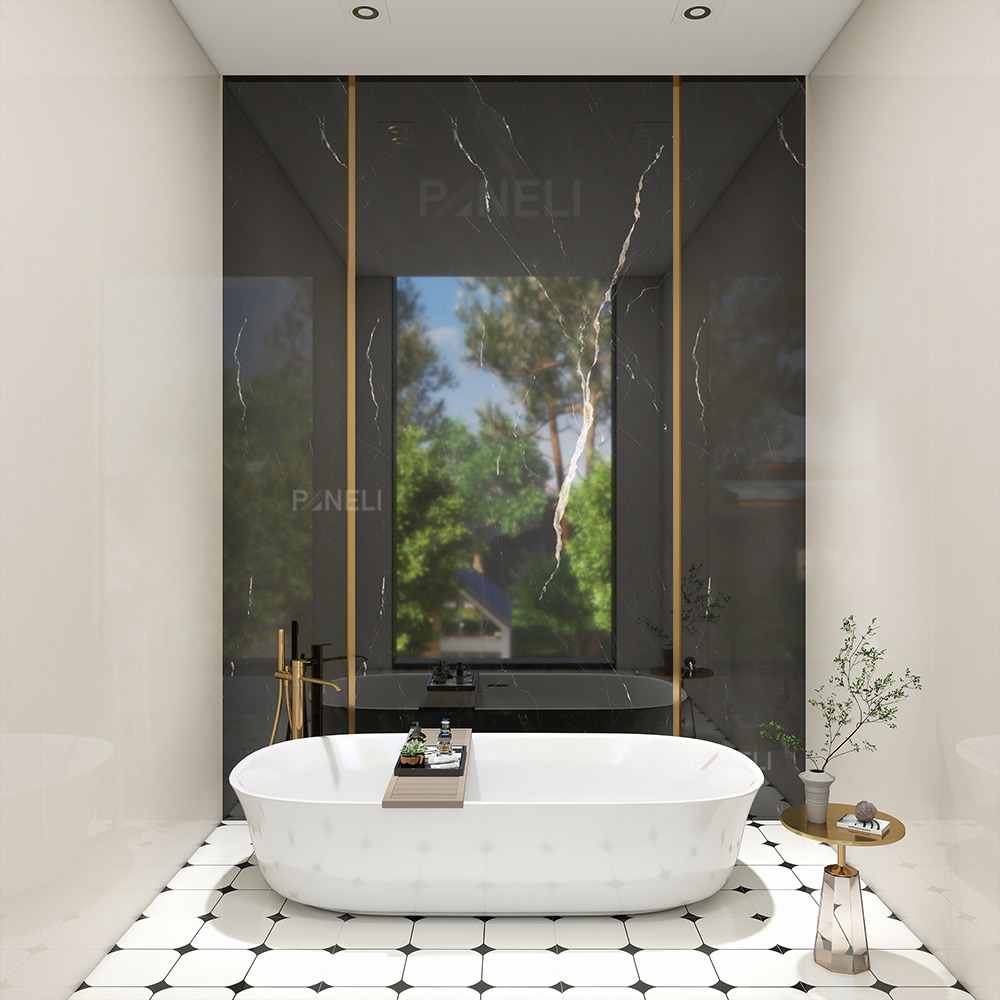 PVC Marmer Wandpaneel Nero Marquina Glans 260x120x0,3cm - Afbeelding 2