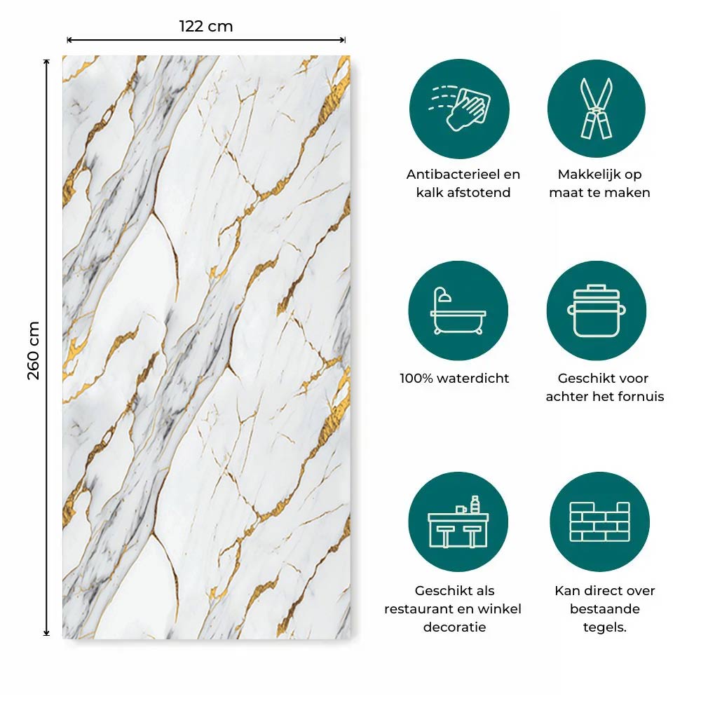 PVC Marmer Paneel White Gold Glans 260x122x0,3cm