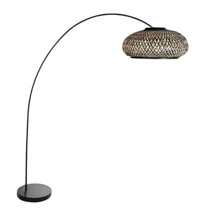 Mexlite - vloerlamp - Solva - zwart - bamboe metaal - booglamp - E27