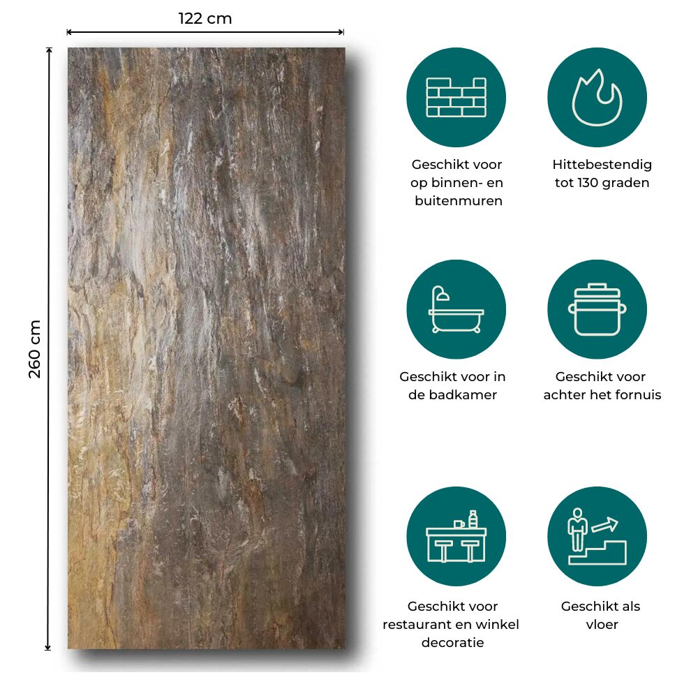 Natuursteen Wandpaneel Copper 260x122x0,2cm | Paneli Natuursteen Wandpanelen