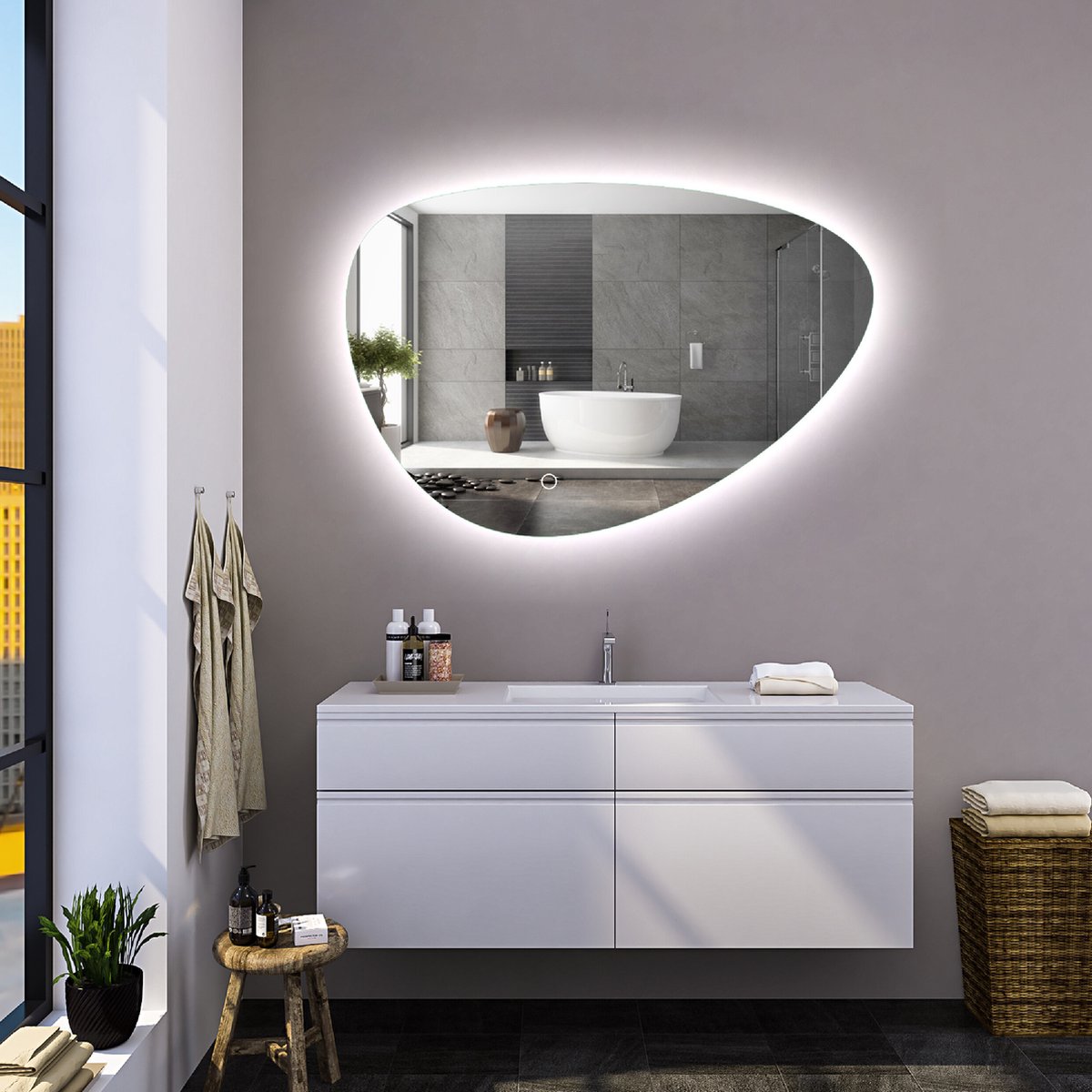 Badkamerspiegel SARA - Organische Vorm 60x41 | LED | Condensvrij - Afbeelding 3