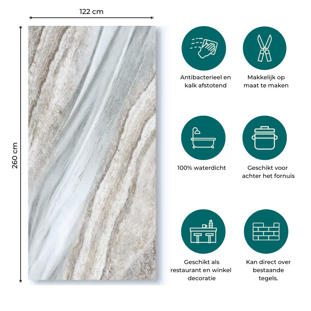 Marmer Glans Bookmatch Paneel L 260x122x0,3cm - Afbeelding 2