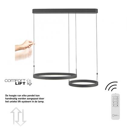 Paul Neuhaus Hanglamp Esko Zwart 2 Ringen Led Comfortlift