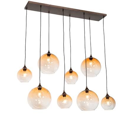 QAZQA Art Deco hanglamp donkerbrons met amber glas 8-lichts - Sandra
