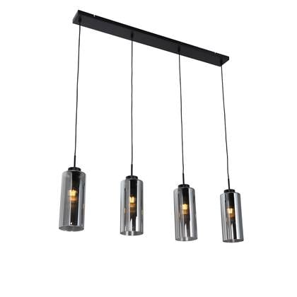 QAZQA Art Deco hanglamp zwart met smoke glas 4-lichts - Laura