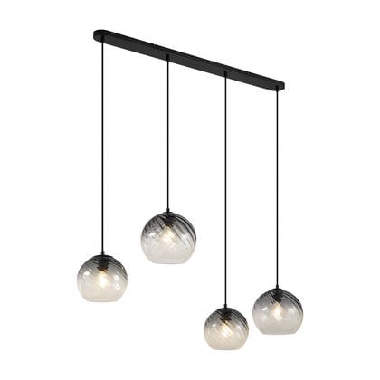 QAZQA Art Deco hanglamp zwart met smoke glas langwerpig 4-lichts -