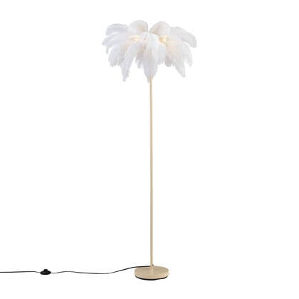 QAZQA Art Deco vloerlamp beige met witte veren - Peahen