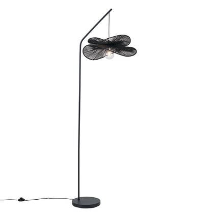 QAZQA Art Deco vloerlamp zwart met zwarte kap - Nest