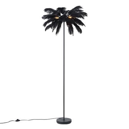 QAZQA Art Deco vloerlamp zwart met zwarte veren - Peahen