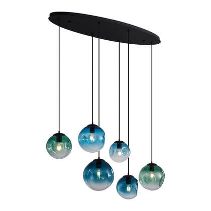 QAZQA Art deco hanglamp zwart met ovale plafondplaat en groen en