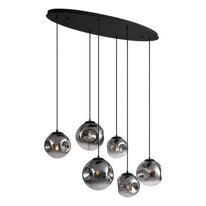 QAZQA Art deco hanglamp zwart met ovale plafondplaat en smoke glas