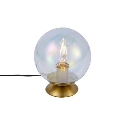 QAZQA Art deco tafellamp messing met smoke regenboog glas - Pallon