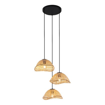 QAZQA Bohemian hanglamp zwart met bamboe 3-lichts - Lily