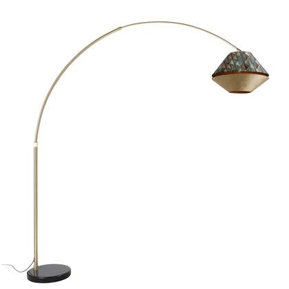 QAZQA Booglamp messing met dubbele velours kap blad dessin en beige -