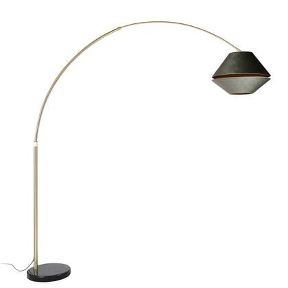 QAZQA Booglamp messing met zwart met dubbele velours kap groen - XXL